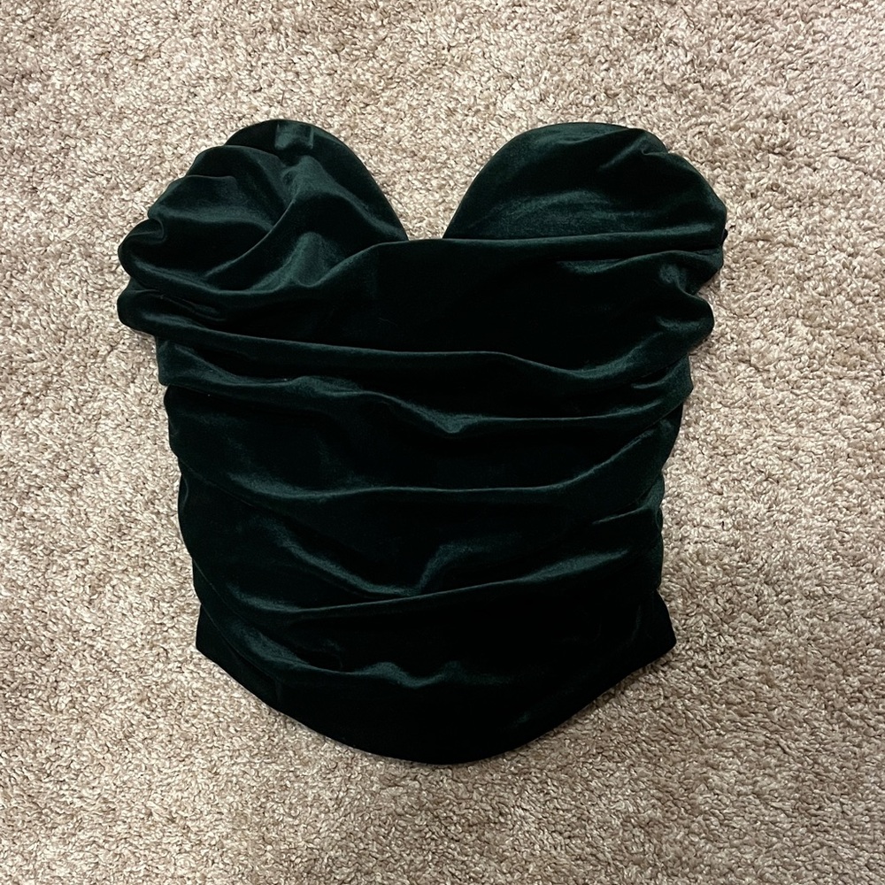 Express Emerald Green Velvet Ruched Strapless Corset Style